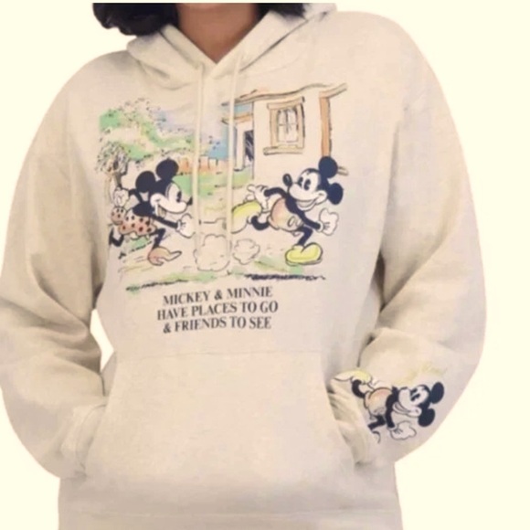 Disney Sweaters - NWTS Disney Mickey & Minnie Character Graphic Hoodie - Cream